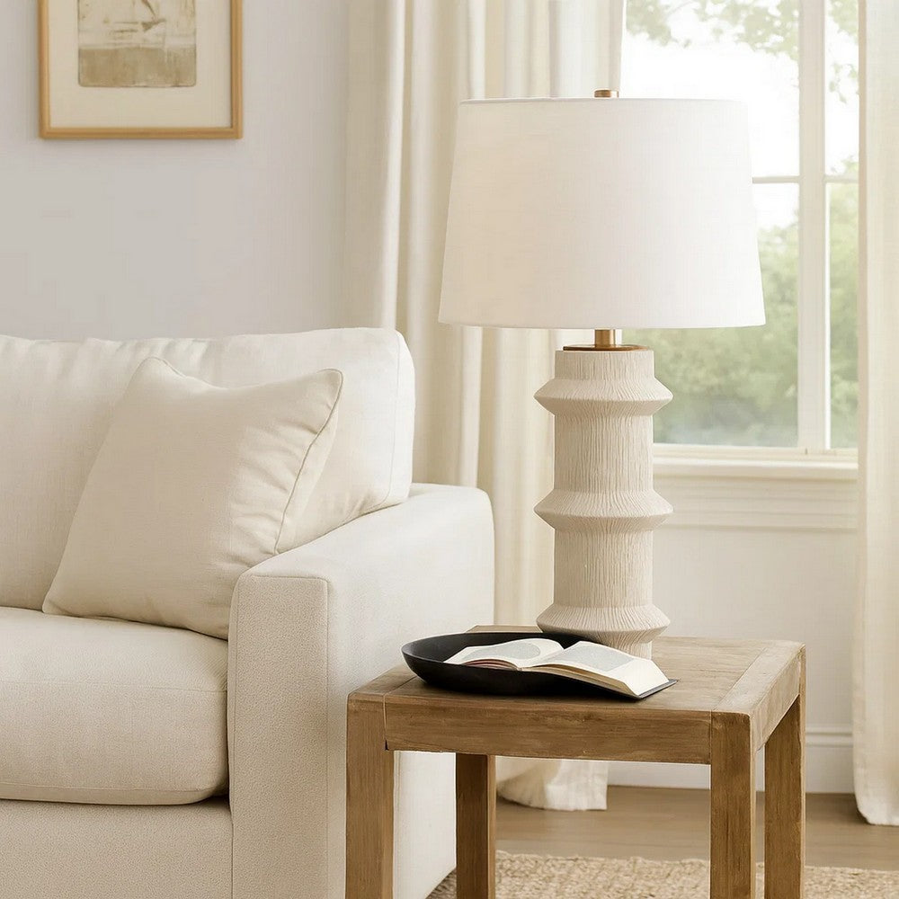 Disy Accent Table Lamp | Linen | Turned Sculptural Polyresin 30"