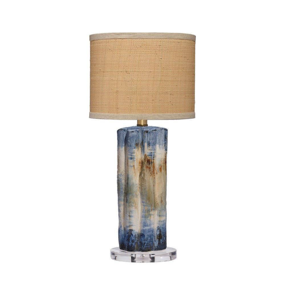 Absy Accent Table Lamp | Brown Oval Raffia Shade | Abstract Blue 23’’ BM334586