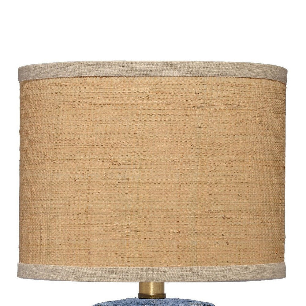 Absy Accent Table Lamp | Brown Oval Raffia Shade | Abstract Blue 23’’ BM334586