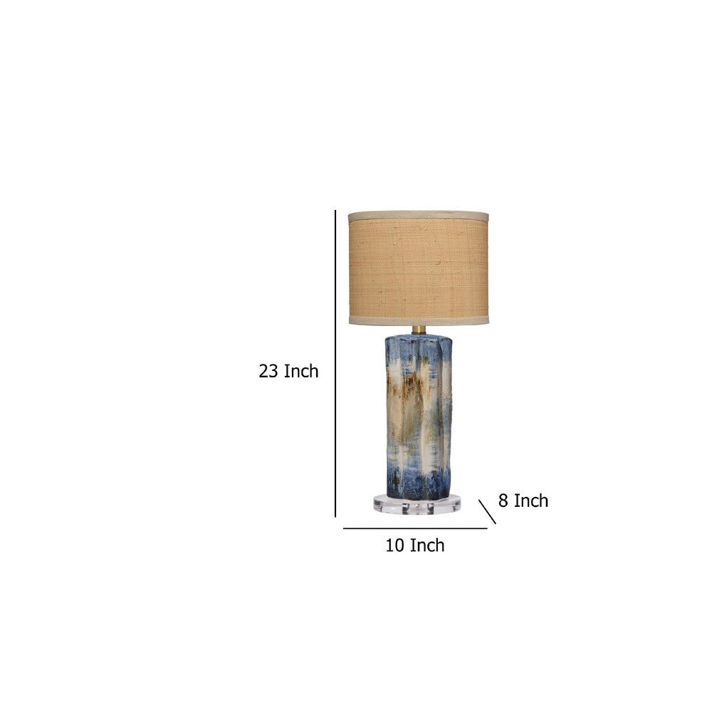 Absy Accent Table Lamp | Brown Oval Raffia Shade | Abstract Blue 23’’ BM334586