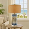 Absy Accent Table Lamp | Brown Oval Raffia Shade | Abstract Blue 23"