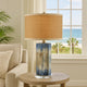Absy Accent Table Lamp | Brown Oval Raffia Shade | Abstract Blue 23"