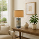 Absy Accent Table Lamp | Brown Oval Raffia Shade | Abstract Blue 23"
