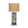 Absy Accent Table Lamp | Brown Oval Raffia Shade | Abstract Blue 23"