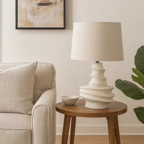 Liny Accent Table Lamp | Linen Shade | Modern Dynamic Ivory Base 29"