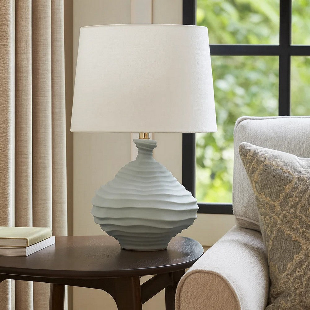 Ozy Accent Table Lamp | Linen Shade | Light Blue Turned Ceramic 23"