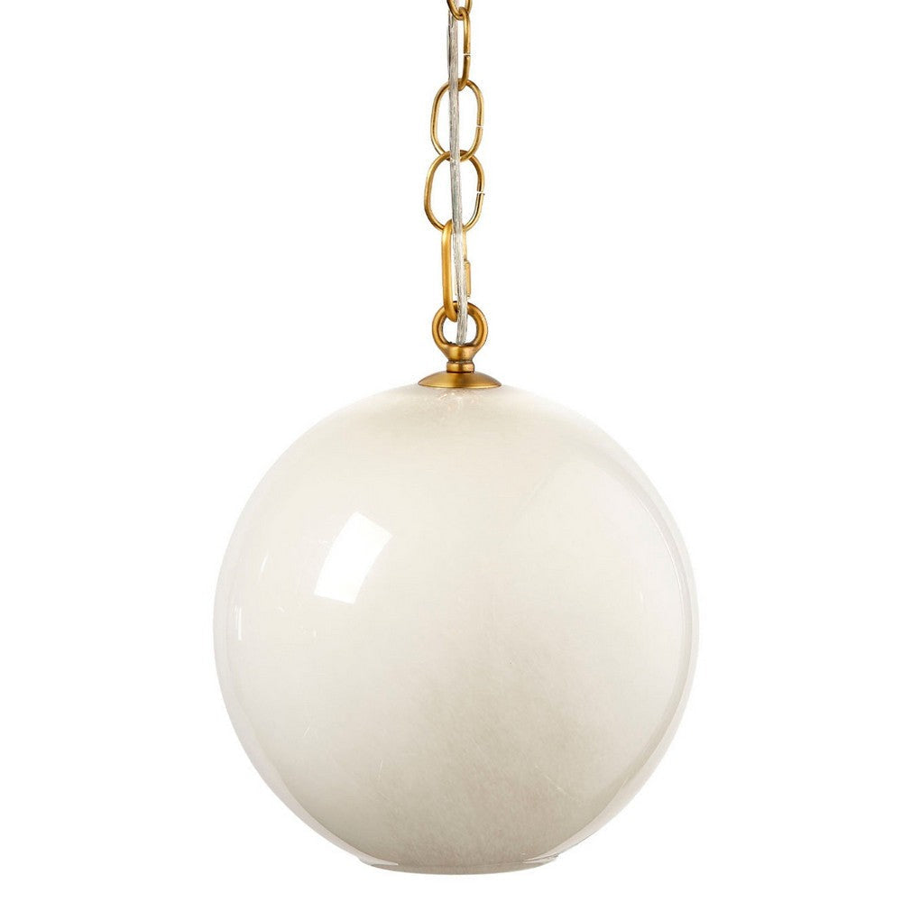 Tero Ceiling Pendant Light | Beige Blown Glass | Antique Brass | 12"