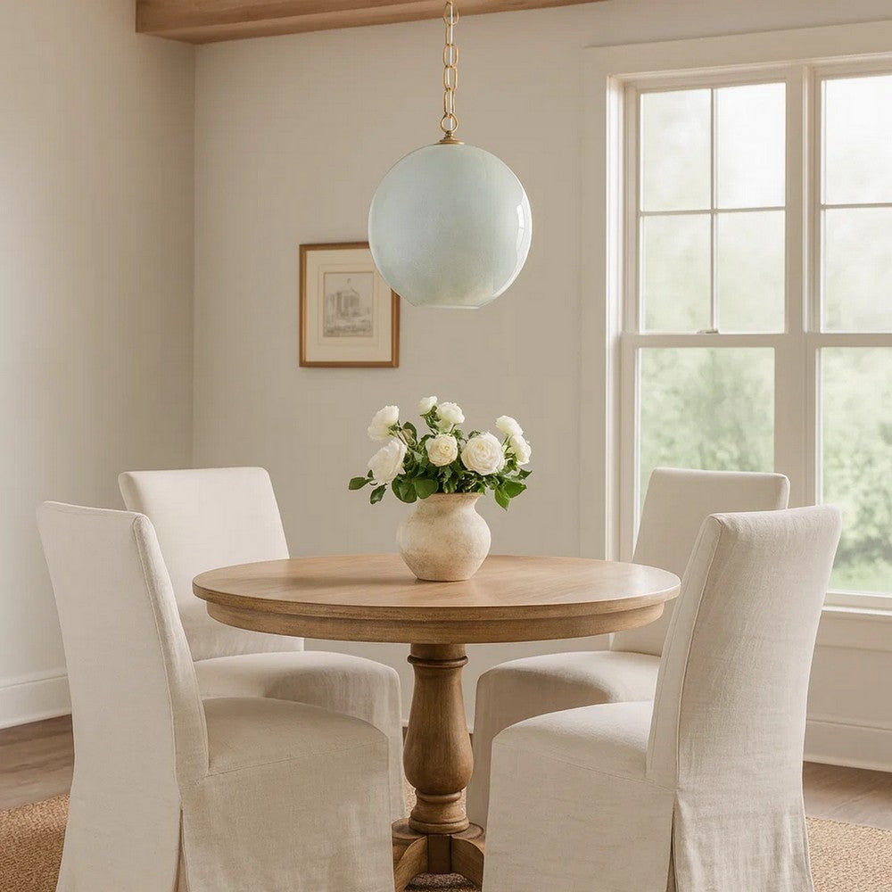 Tero Ceiling Pendant Light | Blue Blown Glass | Antique Brass | 12"