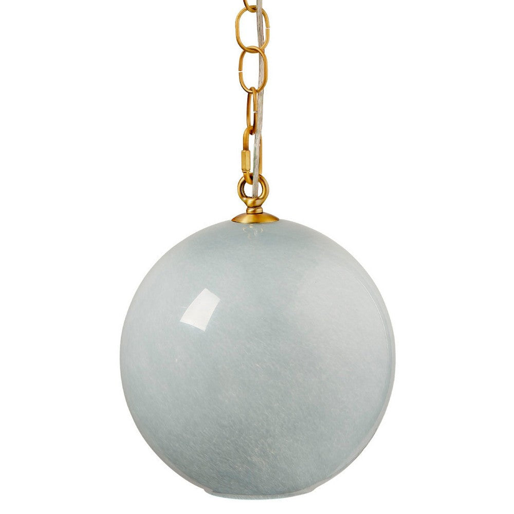 Tero Ceiling Pendant Light | Blue Blown Glass | Antique Brass | 12"