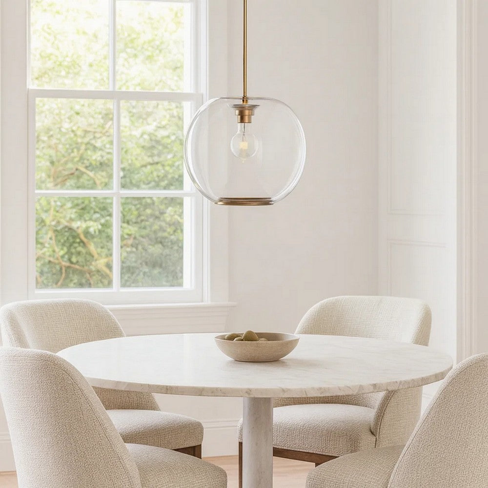 Leio Ceiling Pendant Light | Clear Blown Glass | Antique Brass | 20"