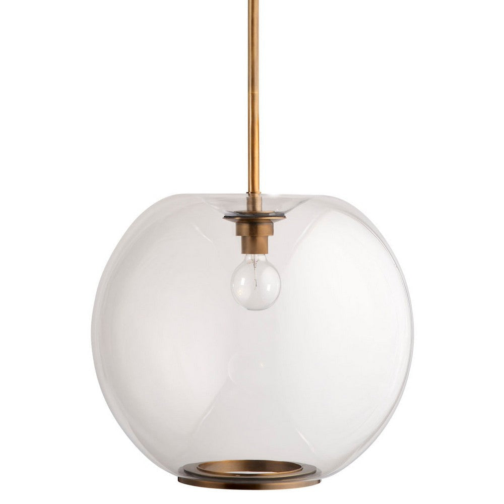 Leio Ceiling Pendant Light | Clear Blown Glass | Antique Brass | 20"