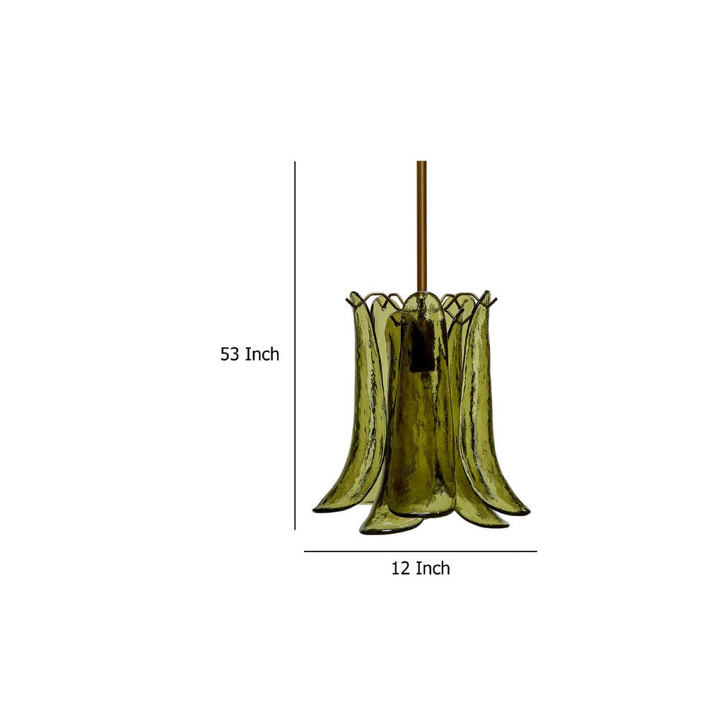 Kero Ceiling Lamp | Murano Style Green Blown Glass Pendant | 12"