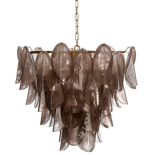 Jero Chandelier | Murano Petal Design | Gray Quartz Glass | 30"