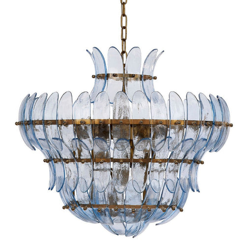 Lero Chandelier | Murano Style Leaves | Light Blue Blown Glass | 26"