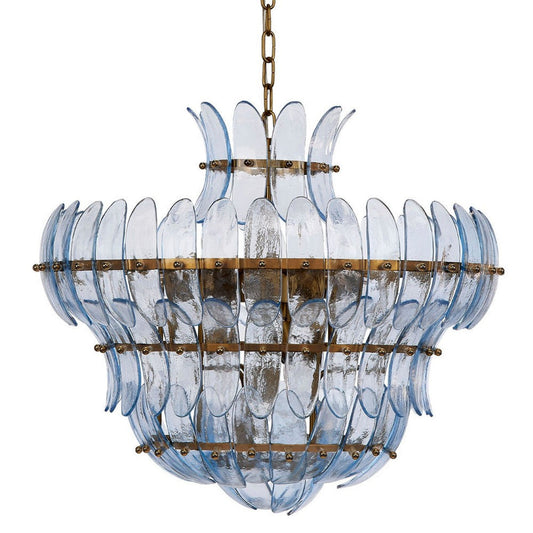 Lero Chandelier | Murano Style Leaves | Light Blue Blown Glass | 26"