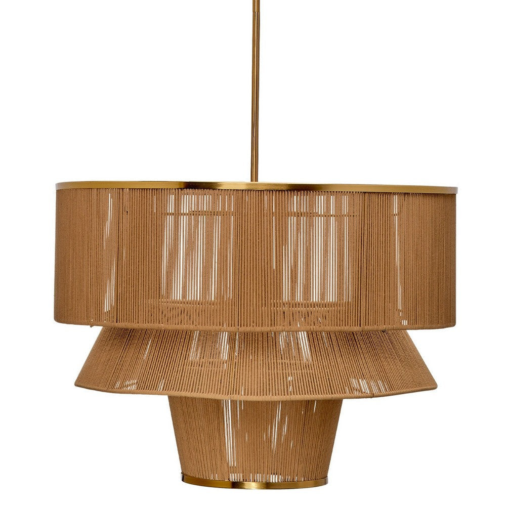 Dero Chandelier | 3 Tier Natural Brown Cotton Rope Woven | 25" Metal