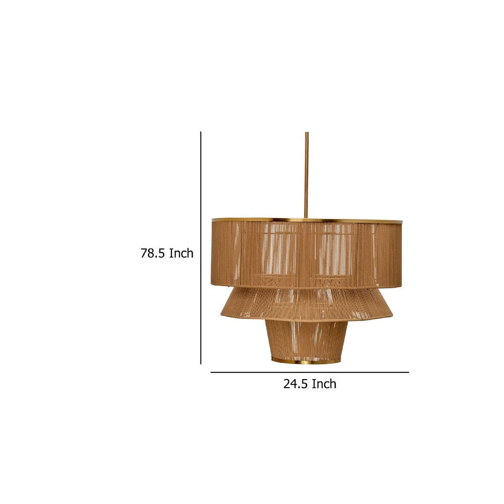 Dero Chandelier | 3 Tier Natural Brown Cotton Rope Woven | 25’’ Metal BM334600