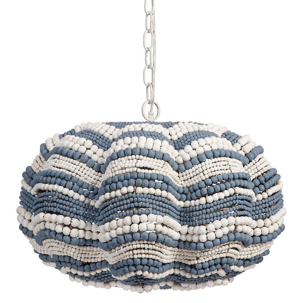 Fero Chandelier | Blue and White Handcarved Mango Wood Beads | 27’’