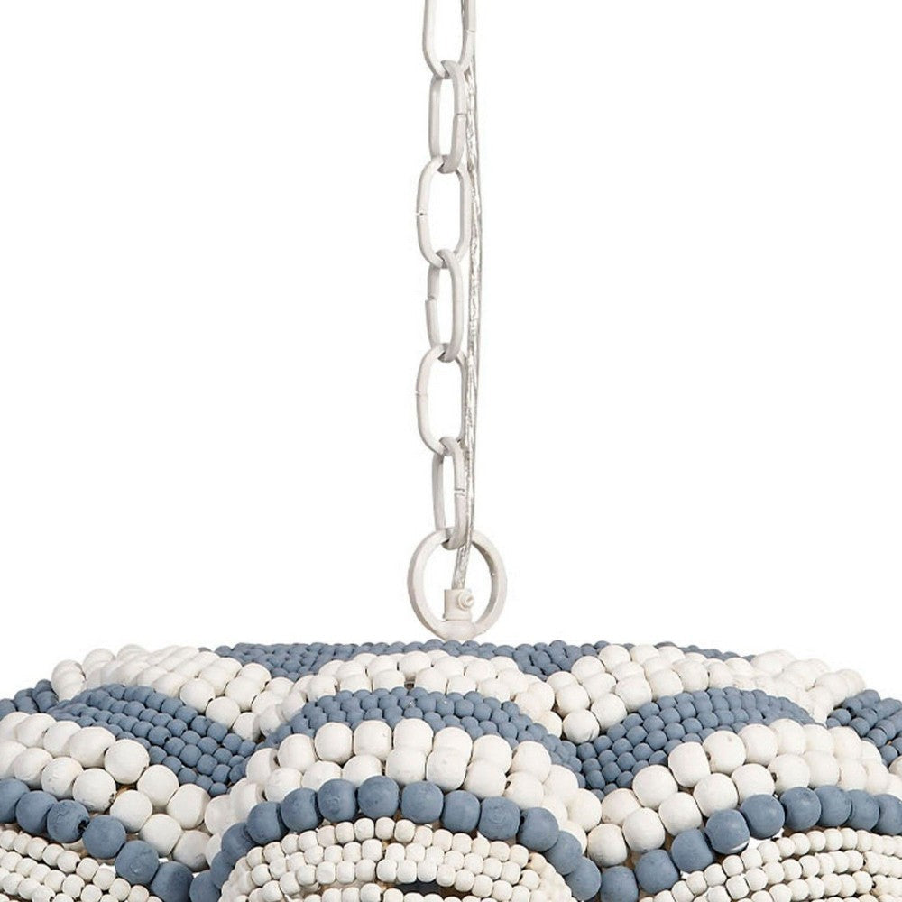 Fero Chandelier | Blue and White Handcarved Mango Wood Beads | 27’’