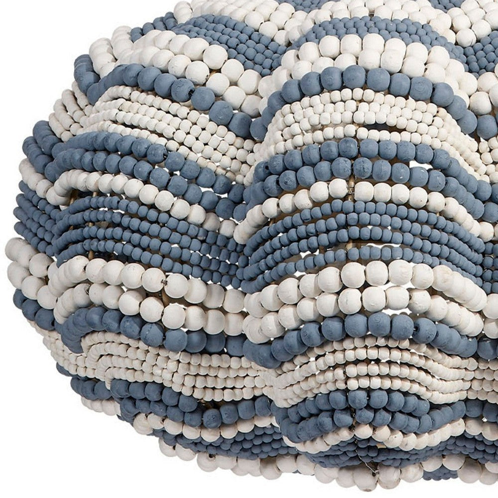 Fero Chandelier | Blue and White Handcarved Mango Wood Beads | 27’’