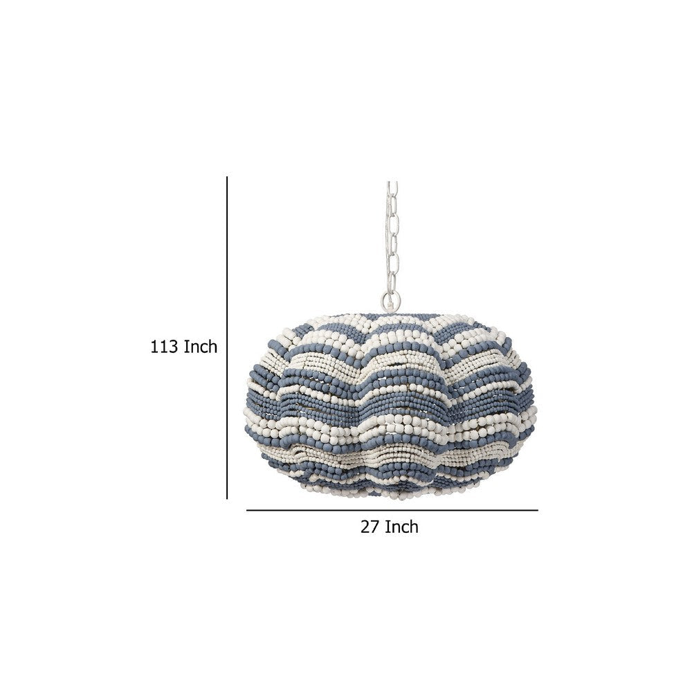 Fero Chandelier | Blue and White Handcarved Mango Wood Beads | 27’’