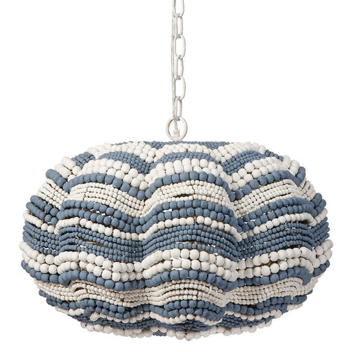 Fero Chandelier | Blue and White Handcarved Mango Wood Beads | 27"
