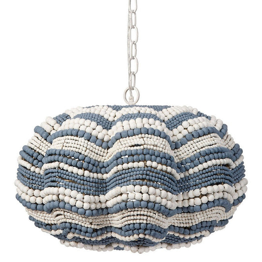 Fero Chandelier | Blue and White Handcarved Mango Wood Beads | 27"
