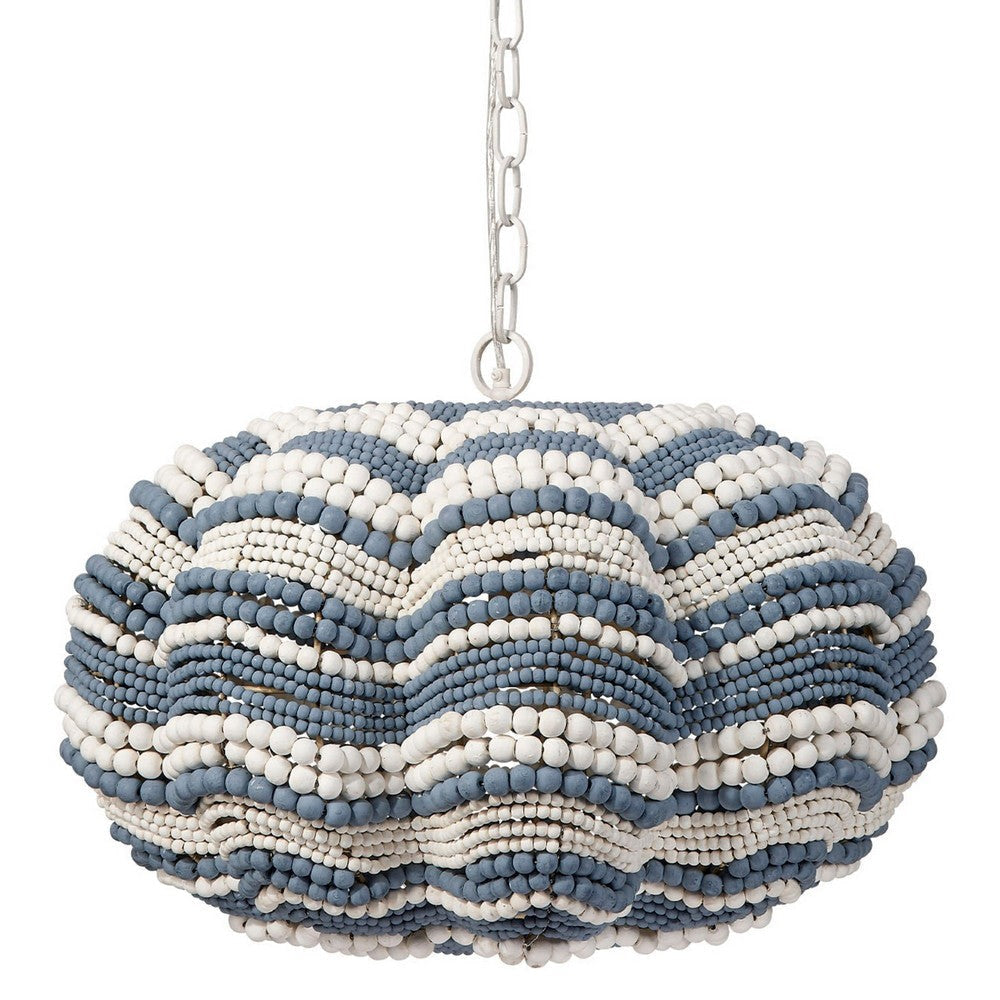 Fero Chandelier | Blue and White Handcarved Mango Wood Beads | 27"