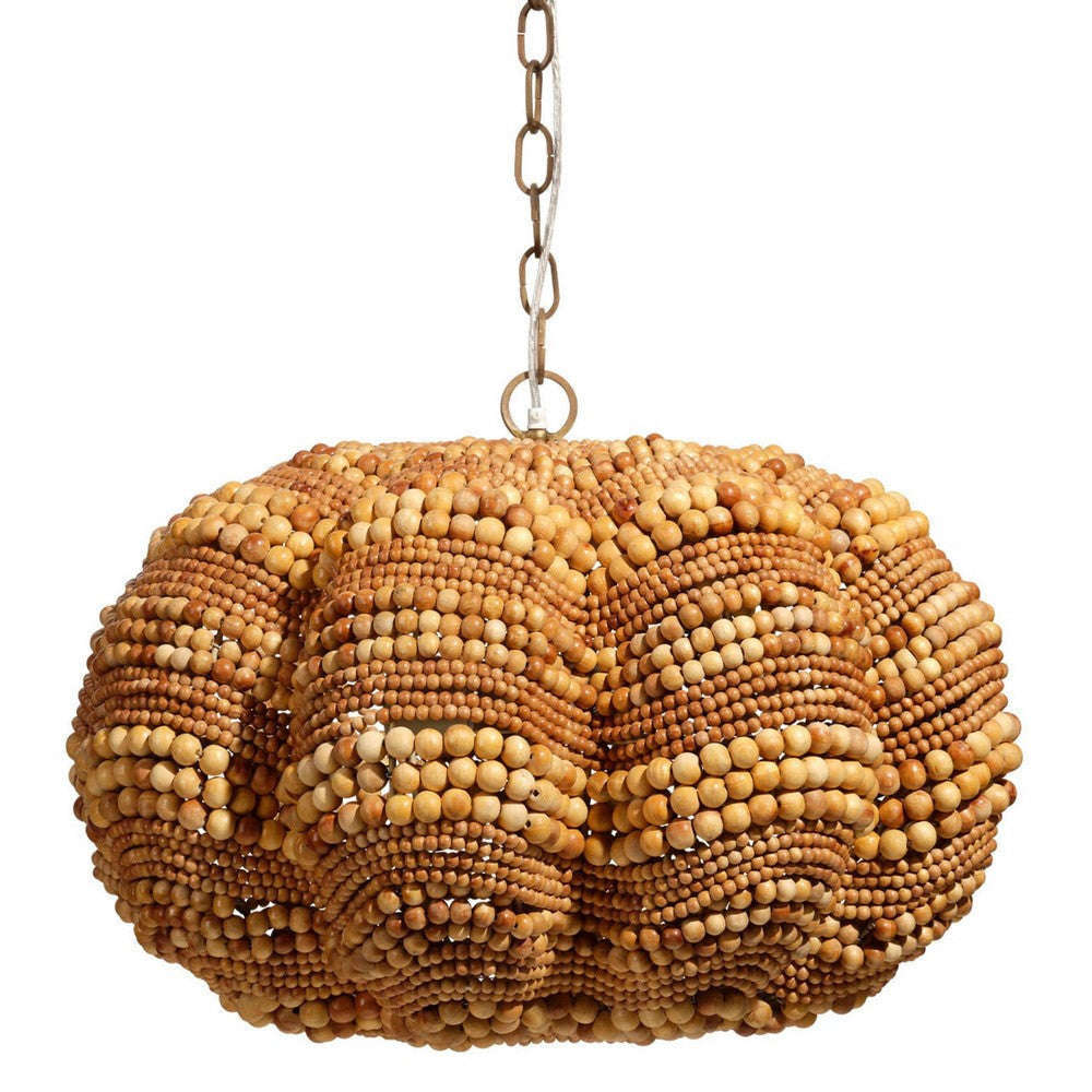 Fero Chandelier | Natural Brown Handcarved Mango Wood Beads | 27’’