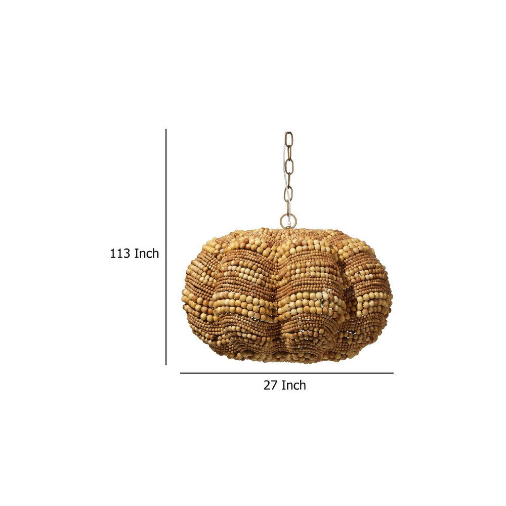Fero Chandelier | Natural Brown Handcarved Mango Wood Beads | 27’’