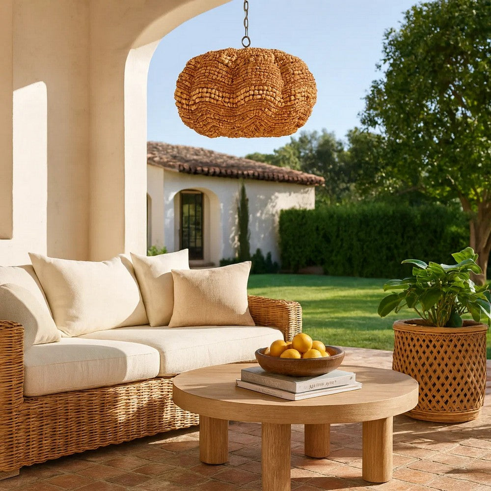 Fero Chandelier | Natural Brown Handcarved Mango Wood Beads | 27"
