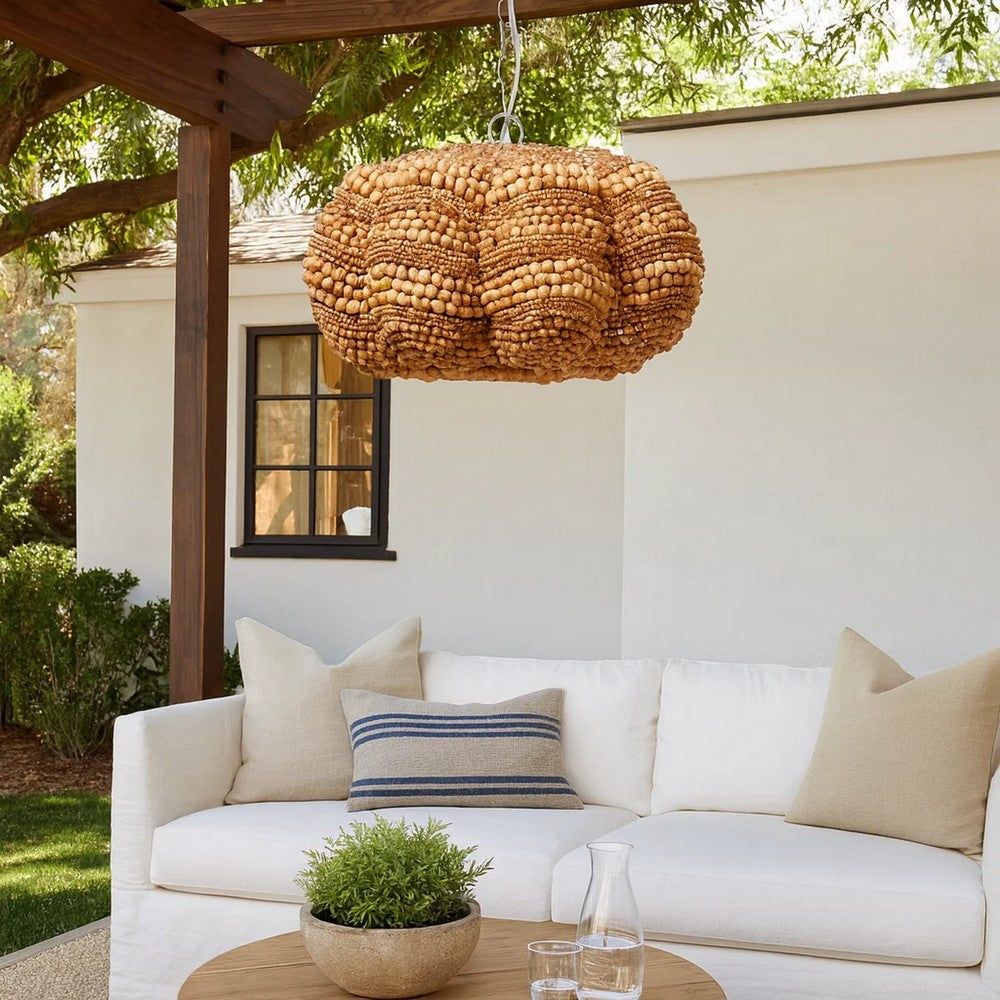 Fero Chandelier | Natural Brown Handcarved Mango Wood Beads | 27"