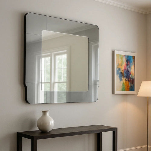 Fexo Wall Mirror | 45" Mercury Glass Silver Frame | Hand Forged Iron