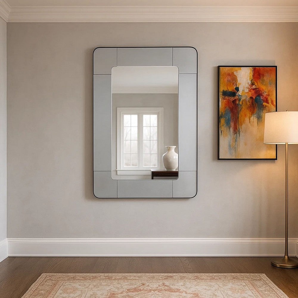 Fexo Wall Mirror | 36" Mercury Glass Silver Frame | Hand Forged Iron
