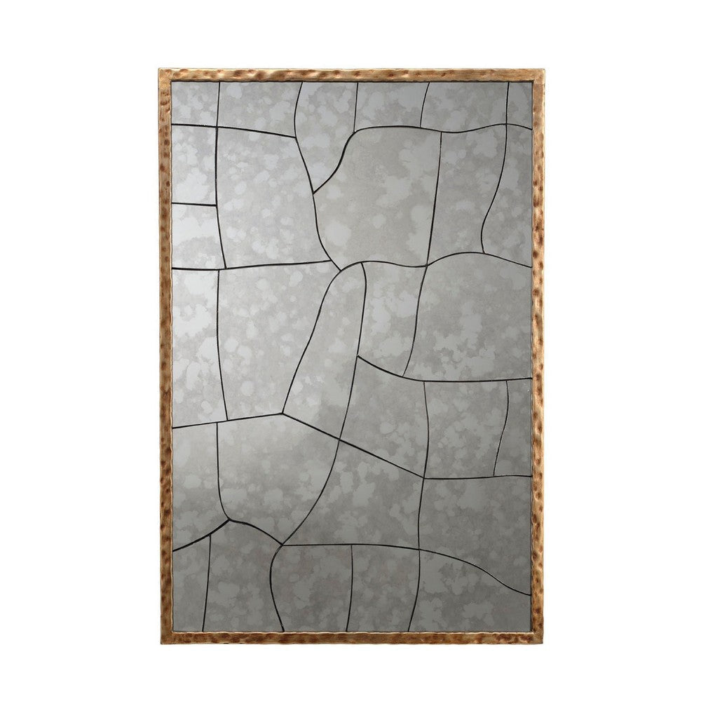 Heri Wall Decor Mirror | Mosaic Pattern | 35’’ Hammered Brass Metal BM334606