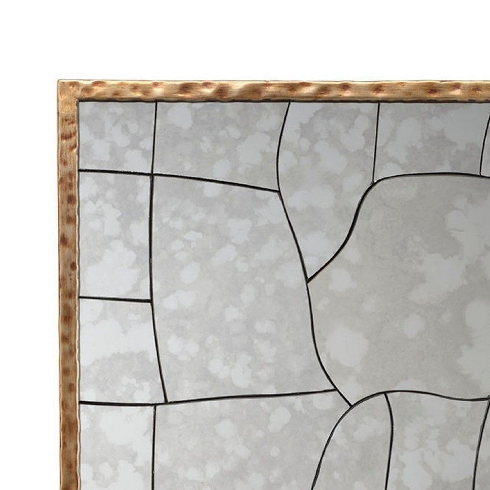 Heri Wall Decor Mirror | Mosaic Pattern | 35’’ Hammered Brass Metal BM334606