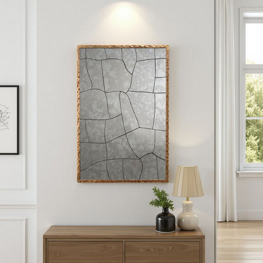 Heri Wall Decor Mirror | Mosaic Pattern | 35" Hammered Brass Metal