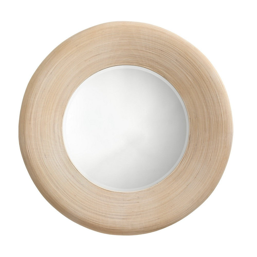 Defy Wall Mirror | 39’’ Round Frame | Boho Style Ivory Natural Bamboo