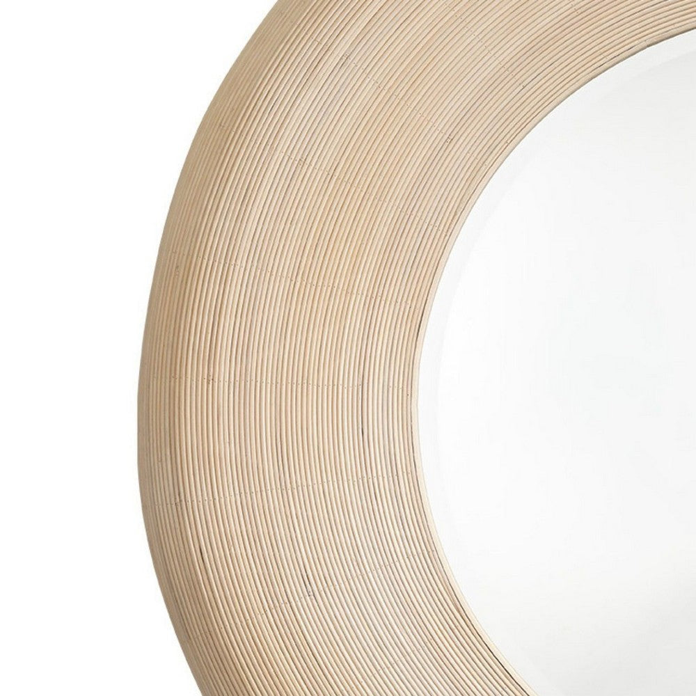 Defy Wall Mirror | 39’’ Round Frame | Boho Style Ivory Natural Bamboo