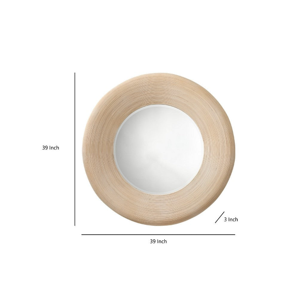 Defy Wall Mirror | 39’’ Round Frame | Boho Style Ivory Natural Bamboo