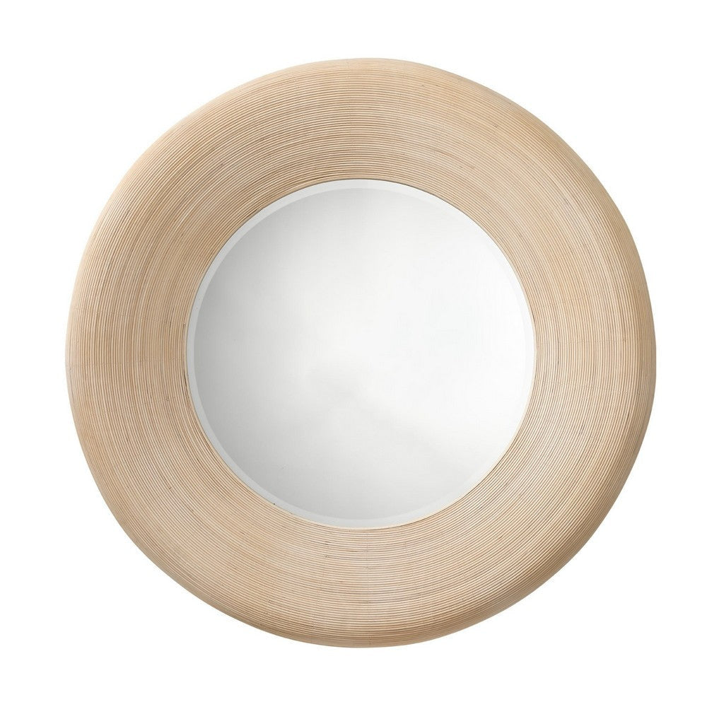 Defy Wall Mirror | 39" Round Frame | Boho Style Ivory Natural Bamboo
