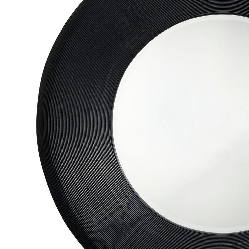 Defy Wall Mirror | 39’’ Round Frame | Boho Style Black Natural Bamboo