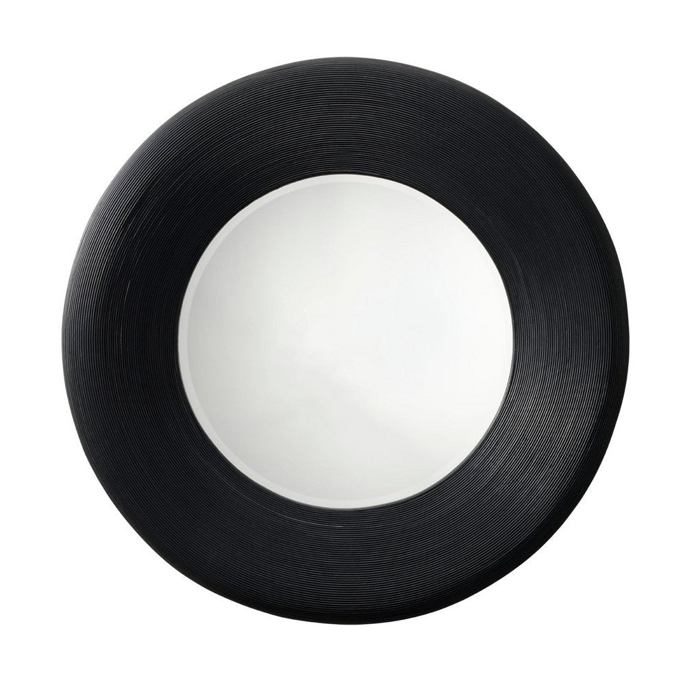 Defy Wall Mirror | 39" Round Frame | Boho Style Black Natural Bamboo
