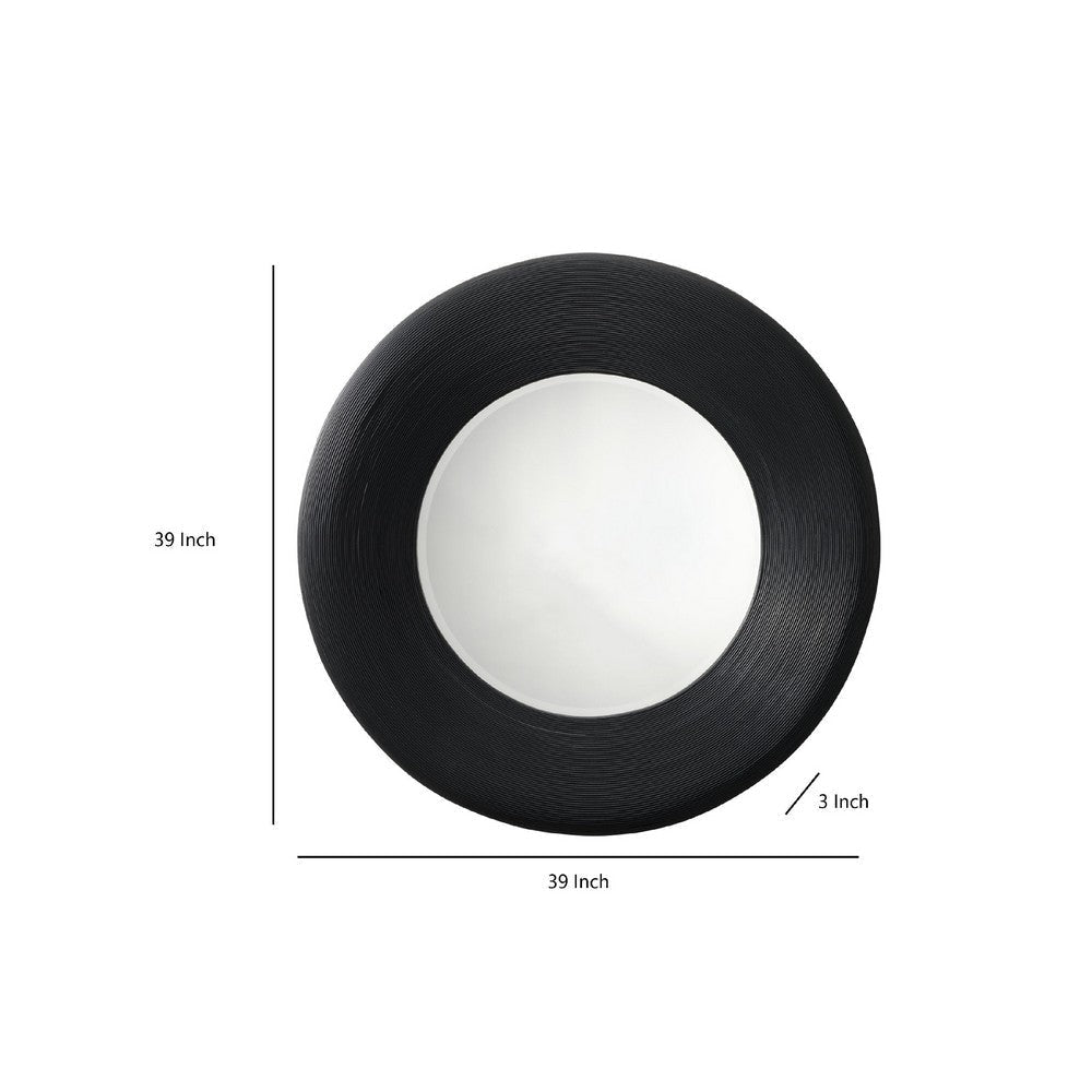 Defy Wall Mirror | 39’’ Round Frame | Boho Style Black Natural Bamboo