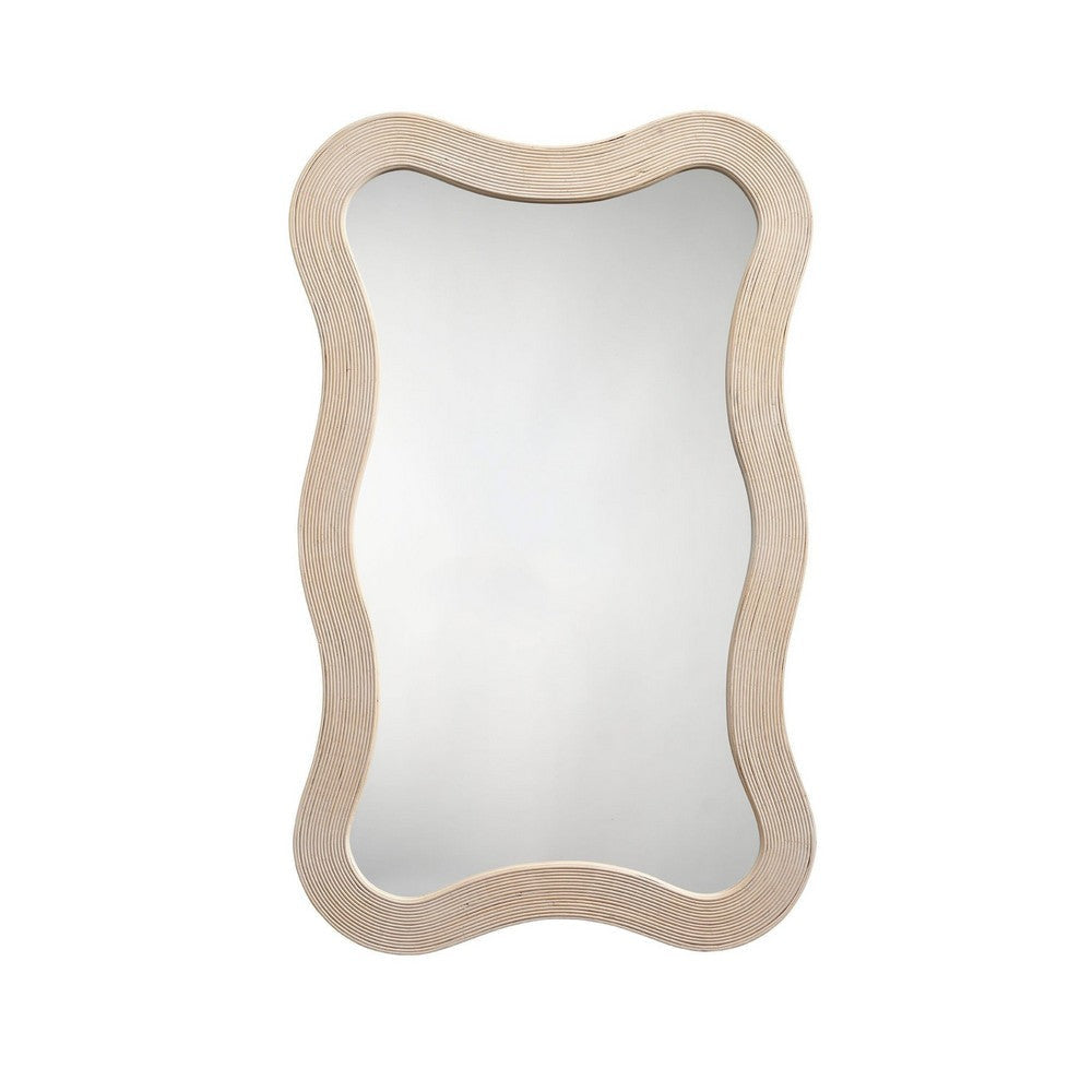 Lery Wall Mirror | 38’’ Wavy Frame | Boho Style Ivory Natural Bamboo