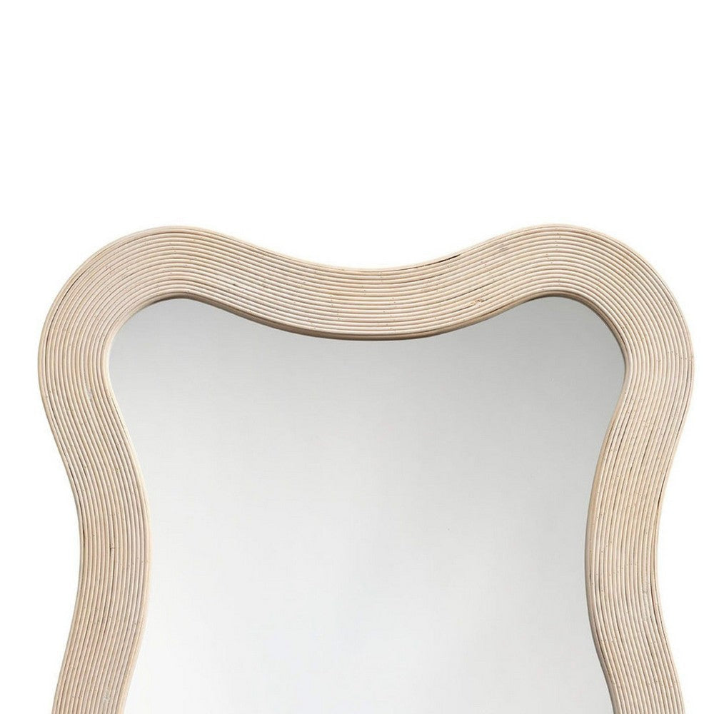 Lery Wall Mirror | 38’’ Wavy Frame | Boho Style Ivory Natural Bamboo