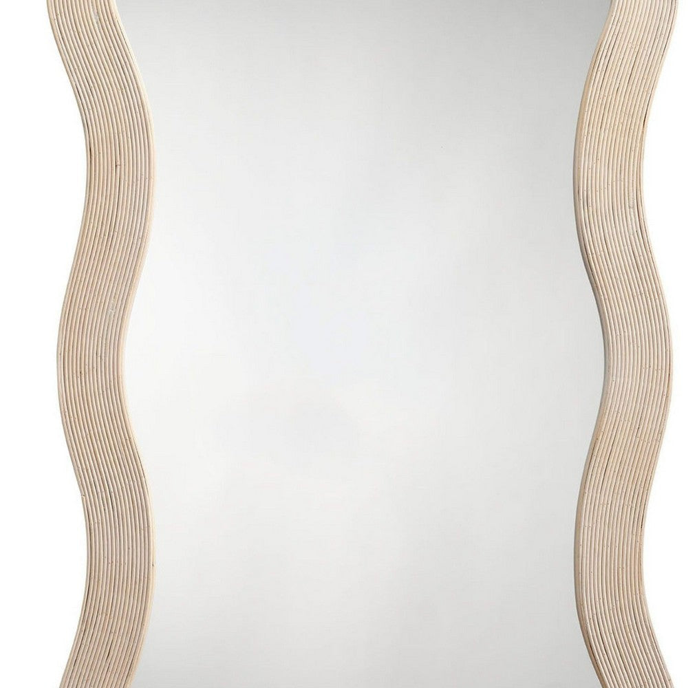 Lery Wall Mirror | 38’’ Wavy Frame | Boho Style Ivory Natural Bamboo