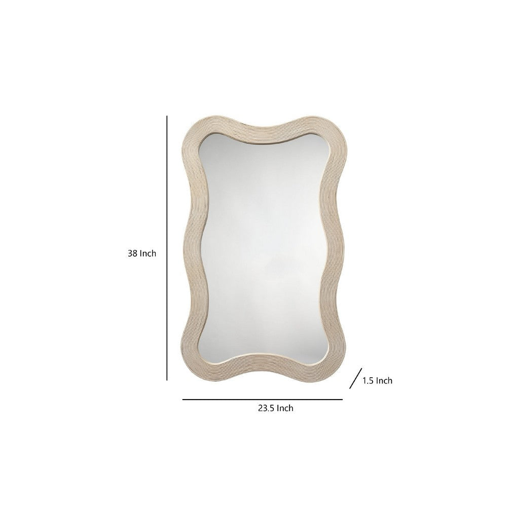 Lery Wall Mirror | 38’’ Wavy Frame | Boho Style Ivory Natural Bamboo