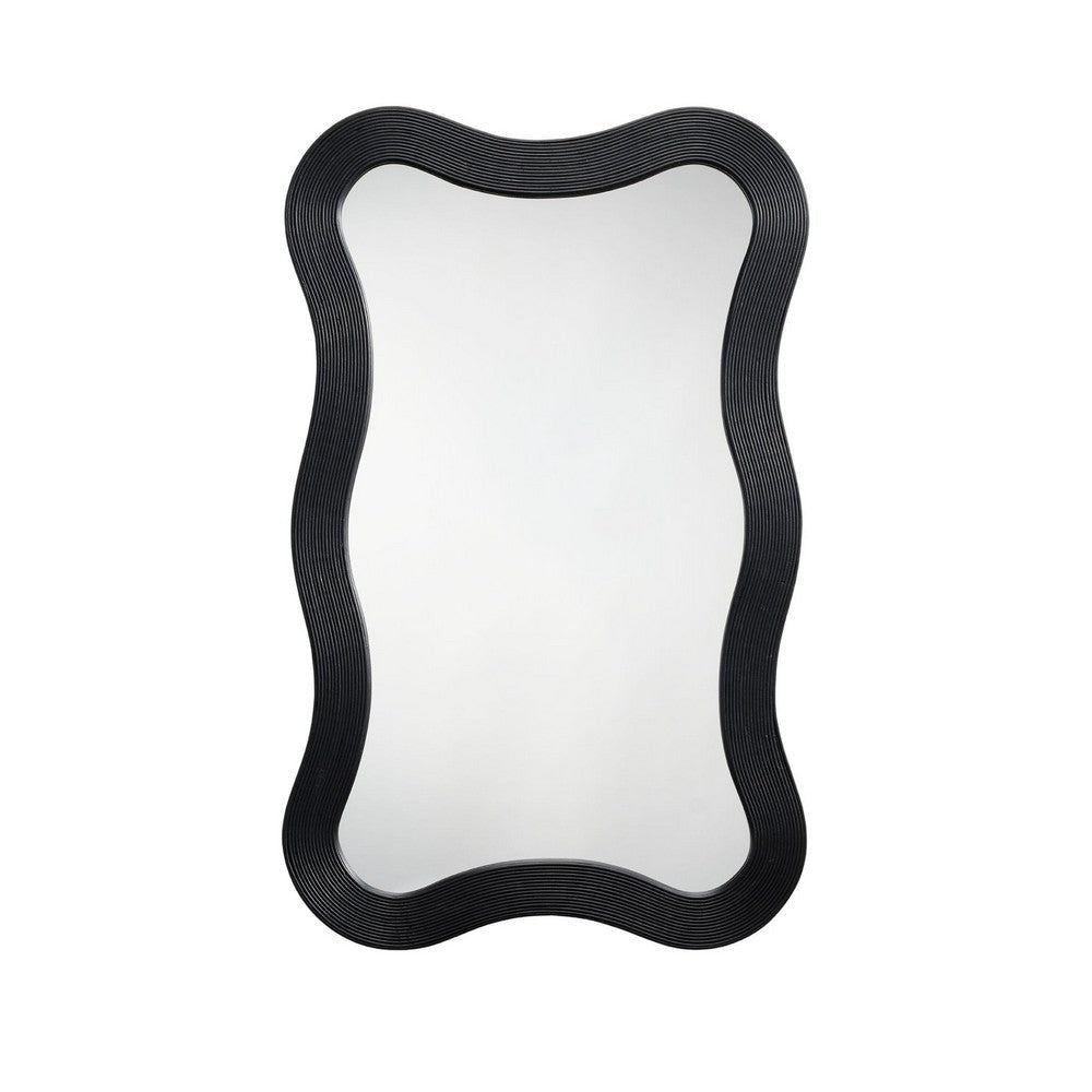 Lery Wall Mirror | 38’’ Wavy Frame | Boho Style Black Natural Bamboo