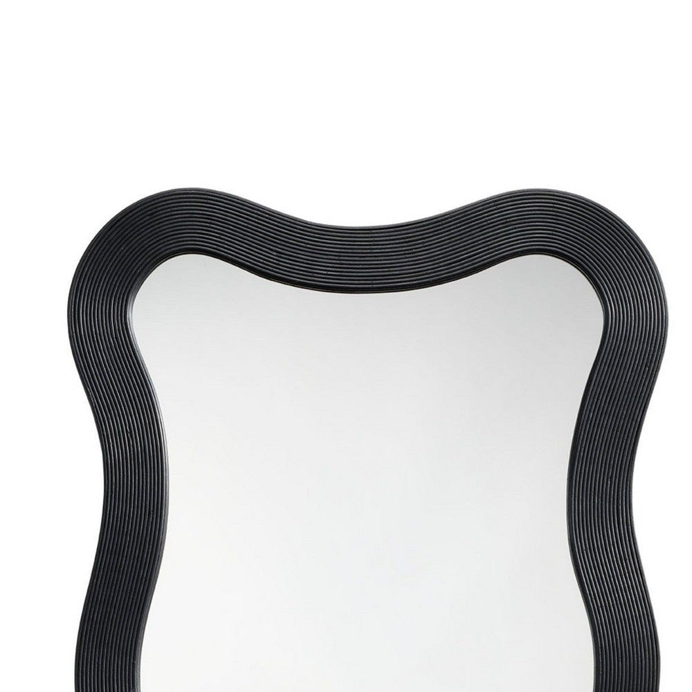 Lery Wall Mirror | 38’’ Wavy Frame | Boho Style Black Natural Bamboo